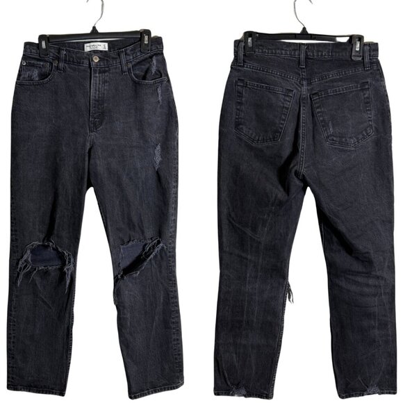 Abercrombie & Fitch Curve Love 90s Straight Ultra High Rise Jeans Women 4S Black - Picture 1 of 13